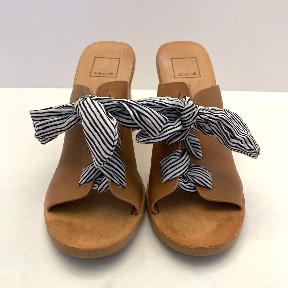 DOLCE VITA‎ Amber Slip On Brown Leather Sandals Ribbon Lace Up Womens 9 Open Toe